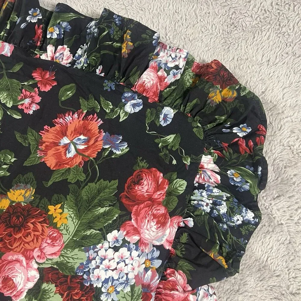 Ralph Lauren Vintage Isadora Cossette Black Floral Euro Shams Ruffled 25X25” Two